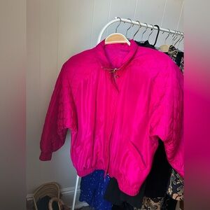 Vibrant Pink 100% Silk Vintage Bomber Jacket